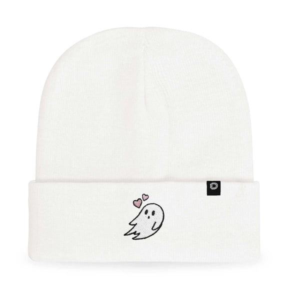 Dalix Heartly Ghost Embroidered Beanie Hat Knit Cap Cold Weather Womens in White