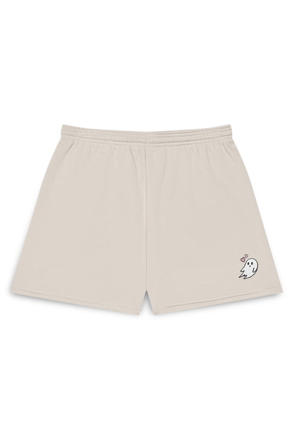 Heartly Ghost Embroidered Fleece Short Sweats Soft Warm Womens in Htr Dust S Small