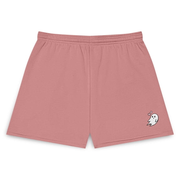 Dalix Heartly Ghost Embroidered Fleece Short Sweats Soft Warm Womens in Mauve S Small