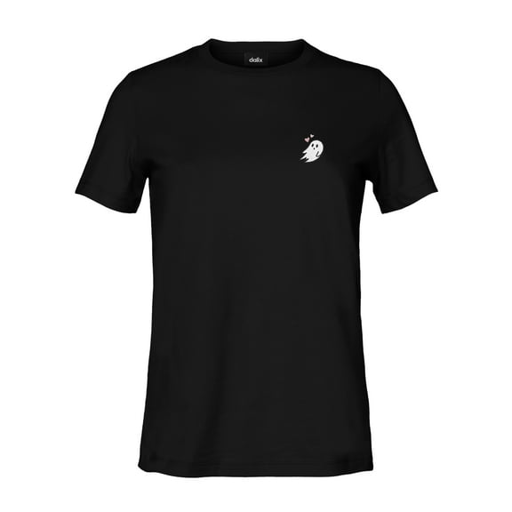 Dalix Heartly Ghost Embroidered Soft Cotton Short Sleeve T Shirt Womens in Black XS X-Small