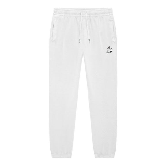 Dalix Heartly Ghost Embroidery Heavy Weight Fleece Sweatpants Soft Lounge Pant Drawstring Waistband Pockets Womens in White XS X-Small