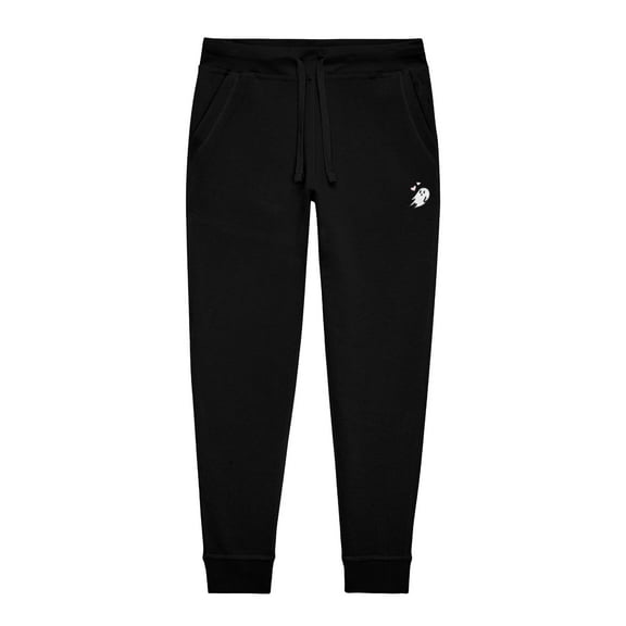 Dalix Heartly Ghost Embroidery Jogger Midweight Fleece Sweatpants Soft Lounge Pant Drawstring Waistband Pockets Womens in Black XS X-Small
