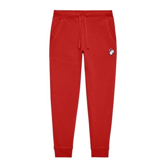 Dalix Heartly Ghost Embroidery Jogger Midweight Fleece Sweatpants Soft Lounge Pant Drawstring Waistband Pockets Womens in Red XS X-Small