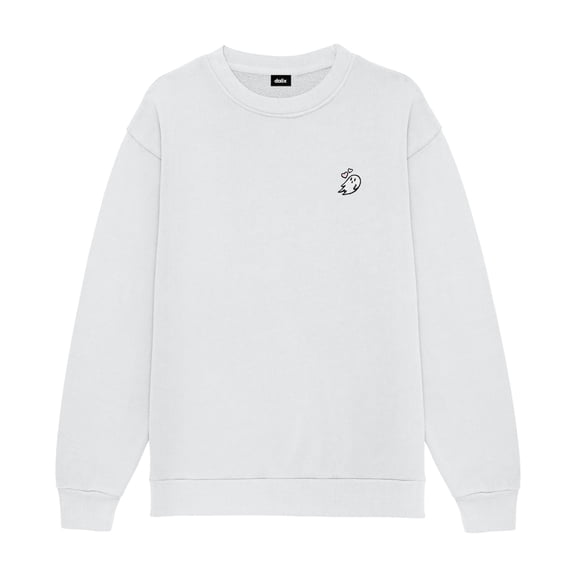 Dalix Heartly Ghost Embroidery Relaxed Crewneck Sweatshirt Soft Fleece Fit Lounge Womens in Lunar Gray S Small