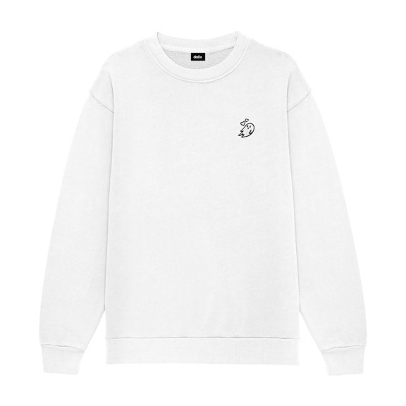 Dalix Heartly Ghost Embroidery Relaxed Crewneck Sweatshirt Soft Fleece Fit Lounge Womens in White XL X-Large