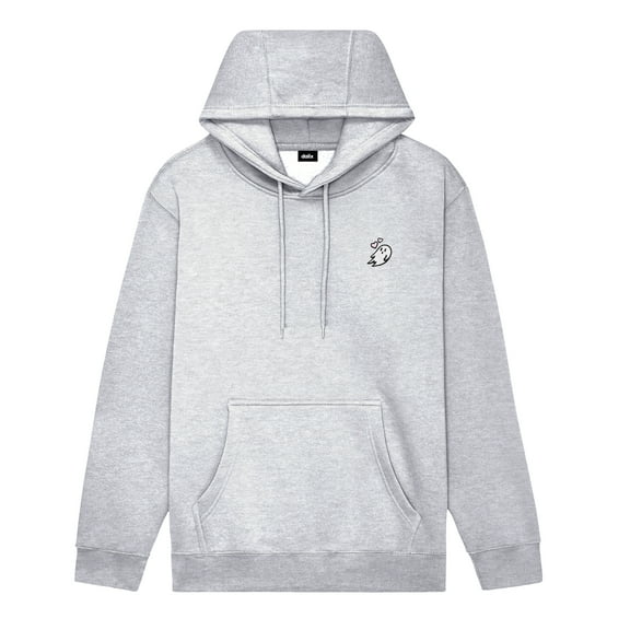 Dalix Heartly Ghost Embroidery Relaxed Hoodie Soft Fleece Sweatshirt Drawcord Fit Lounge Womens in Heather Gray M Medium