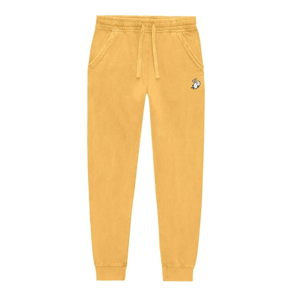 Dalix Heartly Ghost Embroidery Washed Midweight Jogger Fleece Sweatpants Soft Lounge Pant Drawstring Waistband Pockets Womens in Mustard S Small