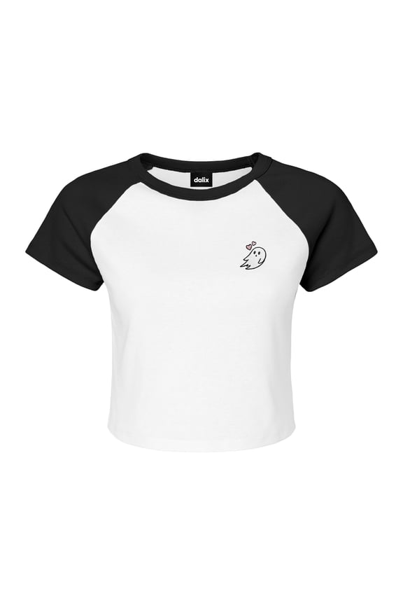 Heartly Ghost Short Sleeve Raglan Micro Rib Babe Tee Soft Cute Womens in Black L Large
