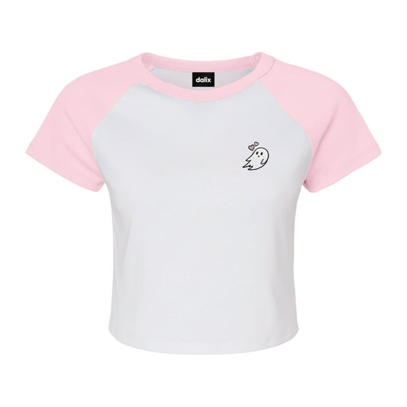 Dalix Heartly Ghost Short Sleeve Raglan Micro Rib Babe Tee Soft Cute Womens in Pink M Medium