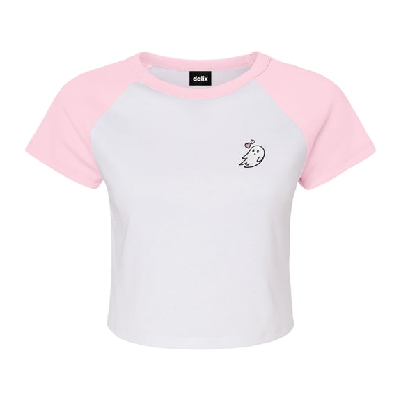 Dalix Heartly Ghost Short Sleeve Raglan Micro Rib Babe Tee Soft Cute Womens in Pink XS X-Small