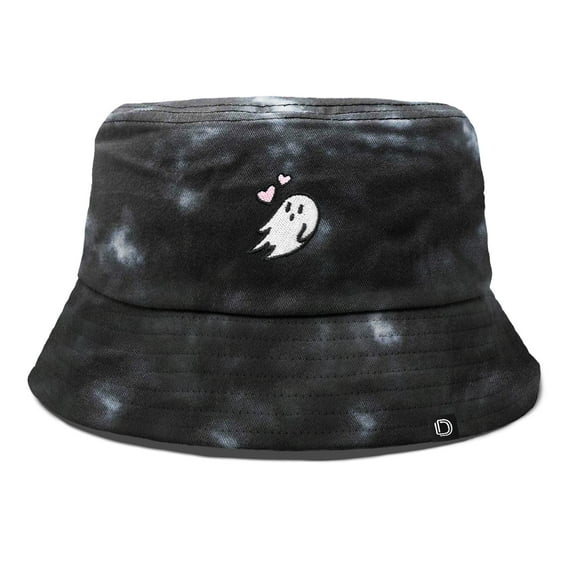 Dalix Heartly Ghost Tie Dye Bucket Hat Cotton Embroidery Casual Outdoor Style Womens in Tie Dye Black M Medium