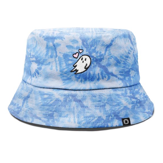 Dalix Heartly Ghost Tie Dye Bucket Hat Cotton Embroidery Casual Outdoor Style Womens in Tie Dye Blue M Medium