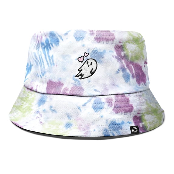 Dalix Heartly Ghost Tie Dye Bucket Hat Cotton Embroidery Casual Outdoor Style Womens in Tie Dye Green M Medium