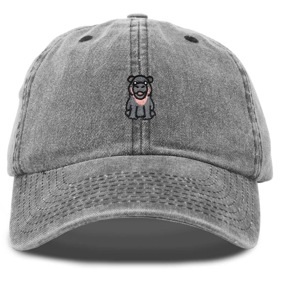 Dalix Hippo Embroidered Cotton Dad Hat Cute Animal Design Adjustable Baseball Cap for Everyday Wear Womens in Washed Black