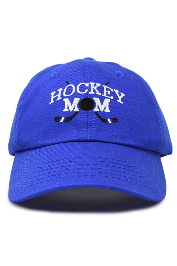 Hockey Mom Embroidered Womens Cotton Dad Hat Baseball Cap Adjustable in Royal Blue