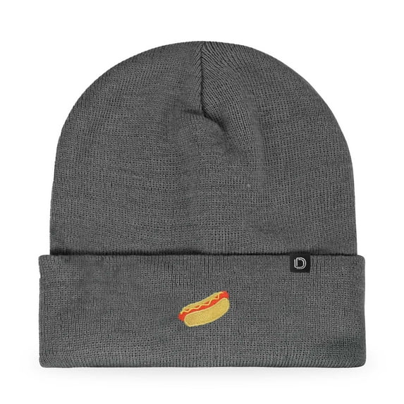 Dalix Hot Dog Embroidered Beanie Hat Cotton Cute Winter Fall Cap Womens in Asphalt Gray