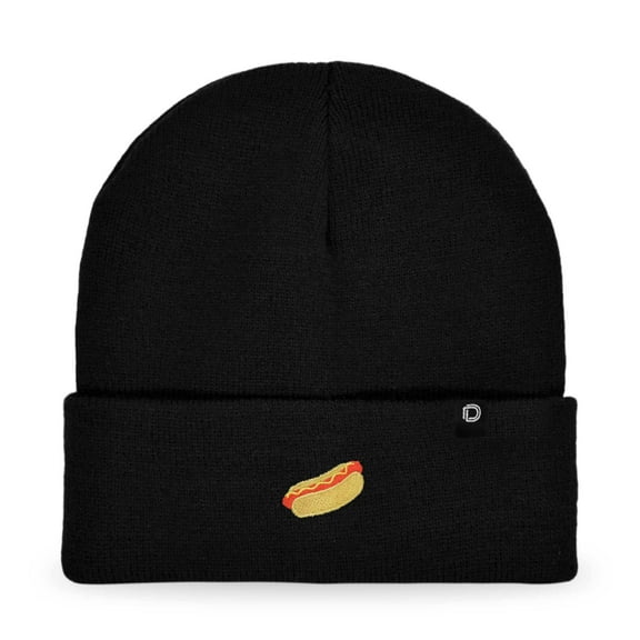 Dalix Hot Dog Embroidered Beanie Hat Cotton Cute Winter Fall Cap Womens in Black