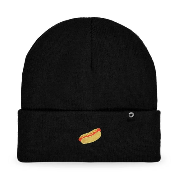 Dalix Hot Dog Embroidered Beanie Hat Cotton Cute Winter Fall Cap Womens in Black