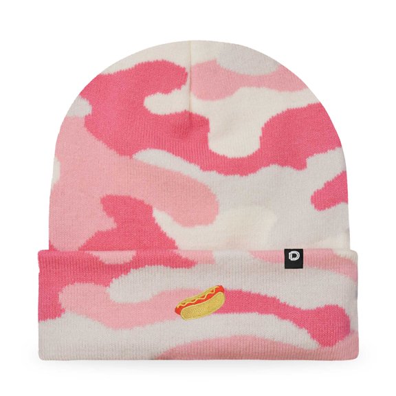 Dalix Hot Dog Embroidered Beanie Hat Cotton Cute Winter Fall Cap Womens in Pink Camo