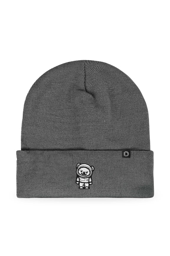 Ice Bear Embroidered Beanie Hat Polar Bear Cozy Knit Cap Cold Weather Mens in Asphalt Gray