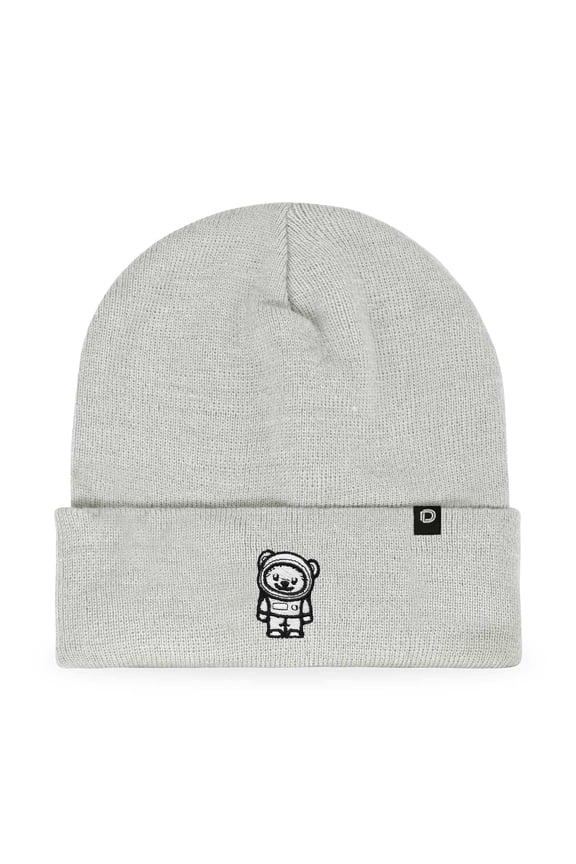 Ice Bear Embroidered Beanie Hat Polar Bear Cozy Knit Cap Cold Weather Mens in Light Gray