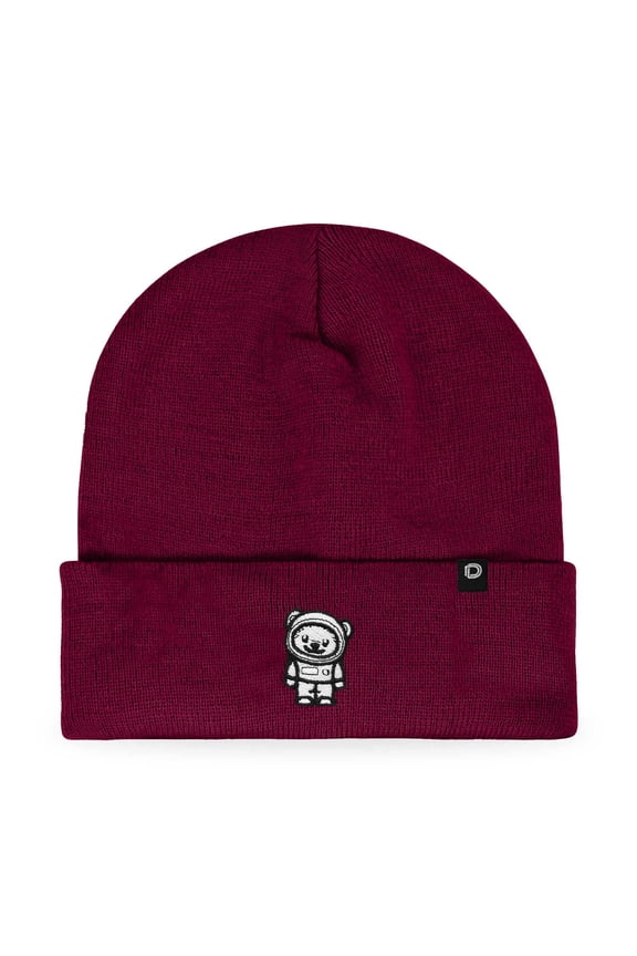 Ice Bear Embroidered Beanie Hat Polar Bear Cozy Knit Cap Cold Weather Mens in Maroon