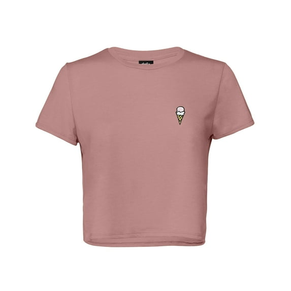 Dalix Ice Cream Embroidered Cropped Flowy Soft Cotton Short Sleeve T Shirt Womens in Mauve M Medium