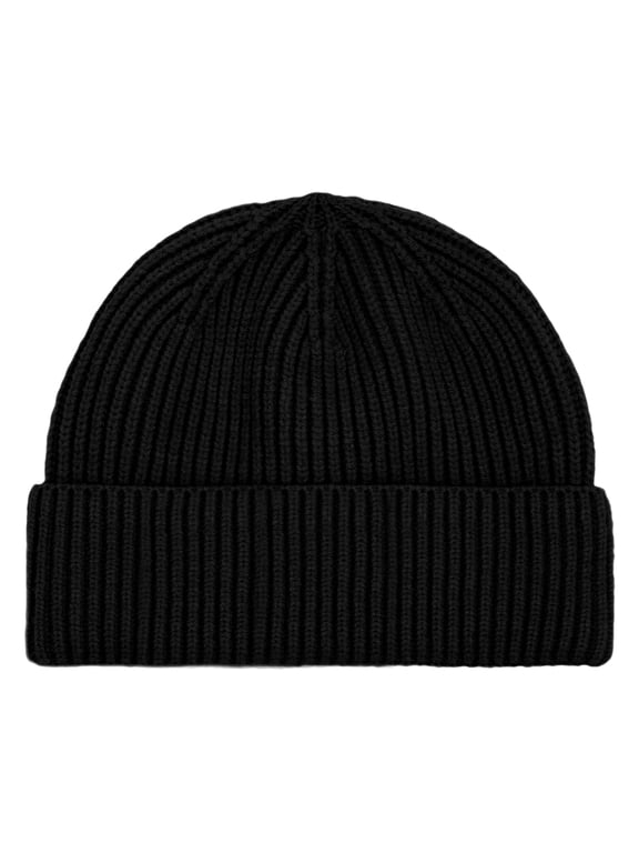 Knit Watch Cap Beanie Men Women Winter Cuffed Fisherman Hat Cold Weather Stretch Fit Soft Acrylic in Black