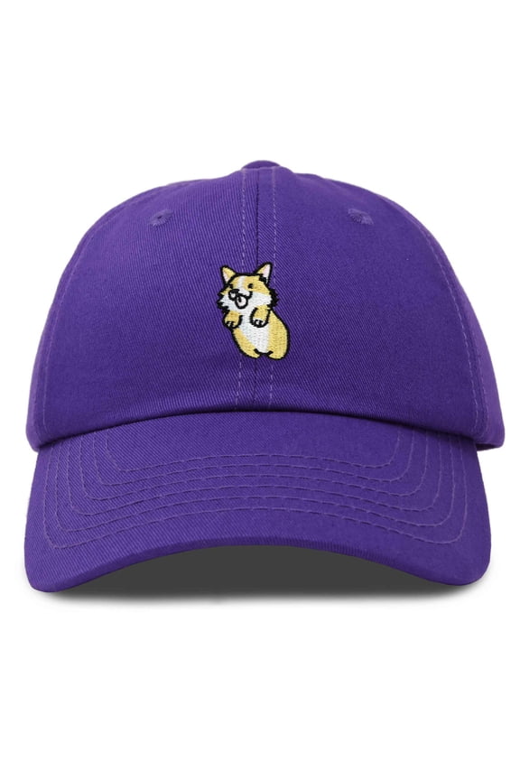 Leaping Corgi Embroidered Cap Cotton Baseball Hat Nautical Womens in Purple