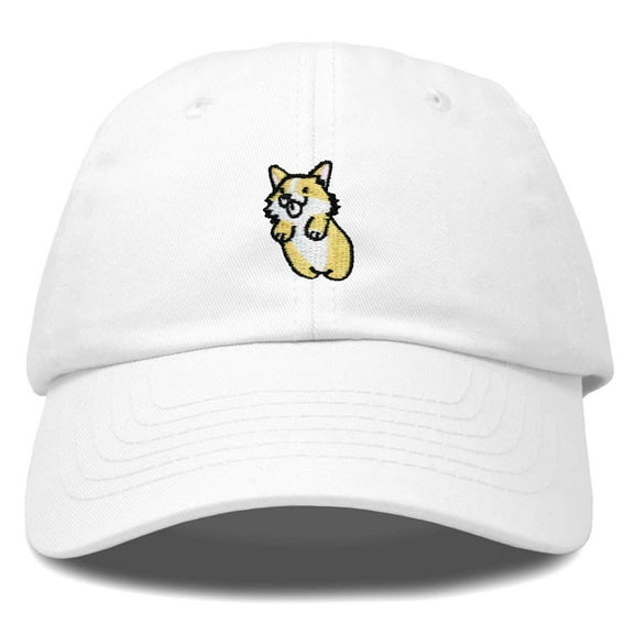 Dalix Leaping Corgi Embroidered Cap Cotton Baseball Hat Nautical Womens in White