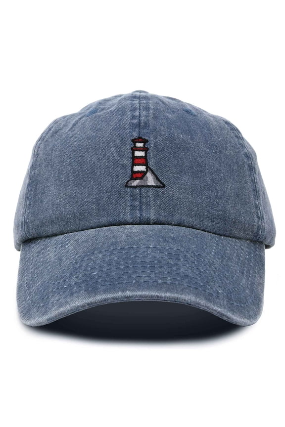 Lighthouse Embroidered Cap Cotton Baseball Hat Nautical Womens in Washed Navy Blue