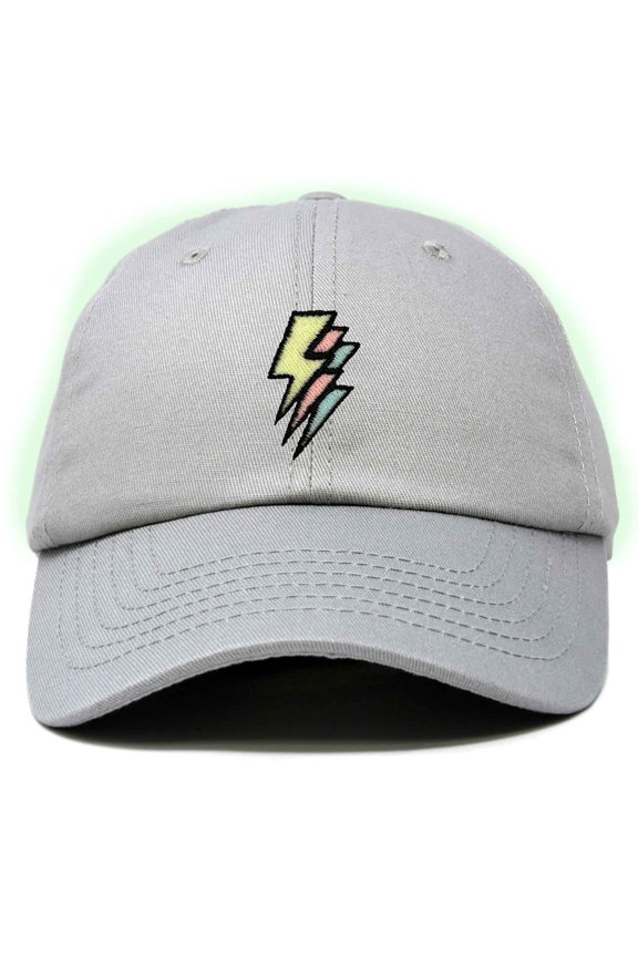 Lightning Embroidered Bolt Dad Hat Cotton Baseball Cap Adjustable Mens in Gray