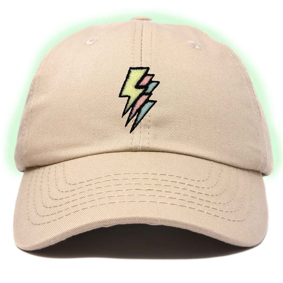 Dalix Lightning Embroidered Bolt Dad Hat Cotton Baseball Cap Adjustable Mens in Khaki
