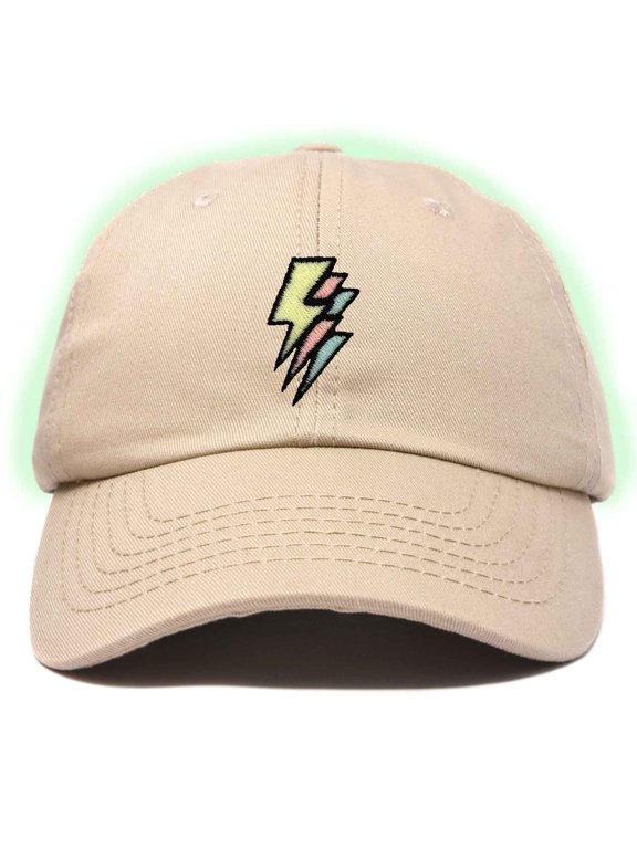 Lightning Embroidered Bolt Dad Hat Cotton Baseball Cap Adjustable Mens in Khaki