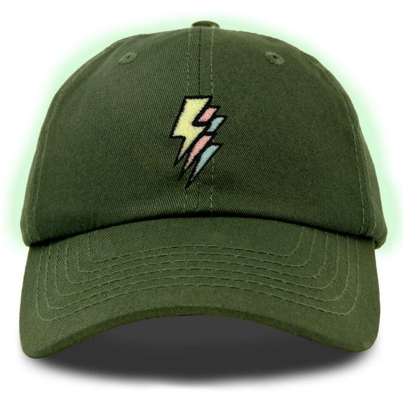 Dalix Lightning Embroidered Bolt Dad Hat Cotton Baseball Cap Adjustable Mens in Olive