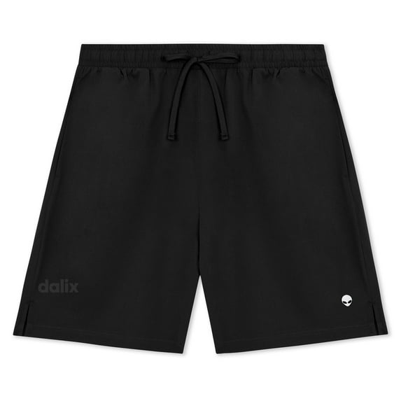 Dalix Lil Alien Active Short Gym Workout Embroidered Casual Zip Pocket Mesh Drawcord Waist Mens in Black S Small