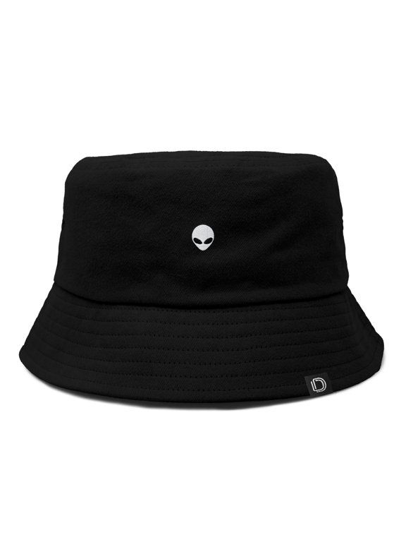 Lil Alien Embroidered Cotton Bucket Hat Cap Outdoor Space Summer Mens in Black S Small