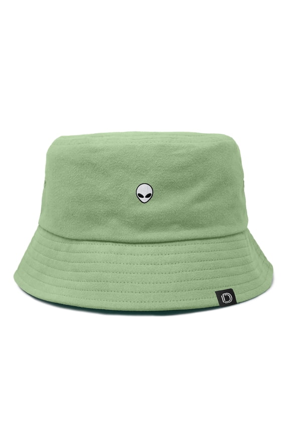 Lil Alien Embroidered Cotton Bucket Hat Cap Outdoor Space Summer Mens in Turf Green S Small