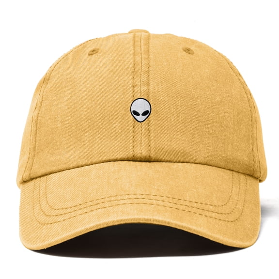 Dalix Lil Alien Embroidered Cotton Cap Outdoor Space Nature Dad Hat Mens in Washed Gold