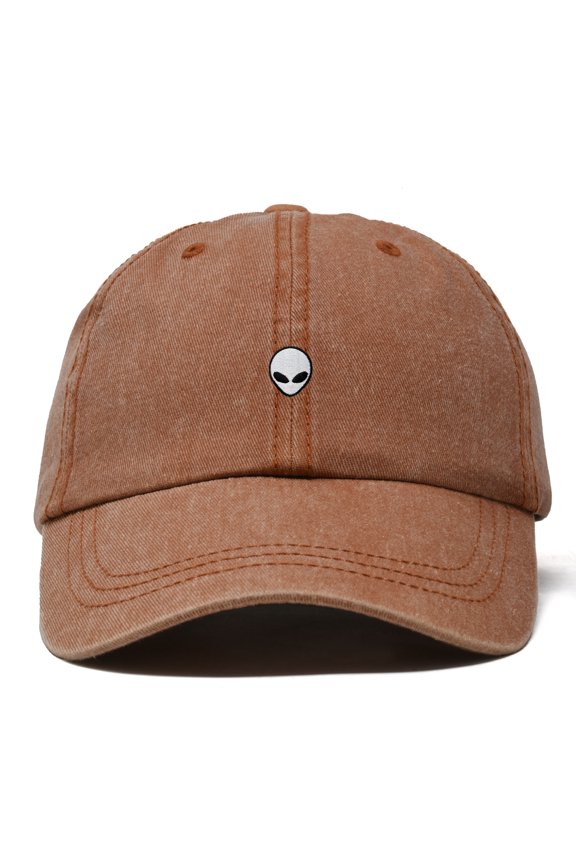Lil Alien Embroidered Cotton Cap Outdoor Space Nature Dad Hat Mens in Washed Orange