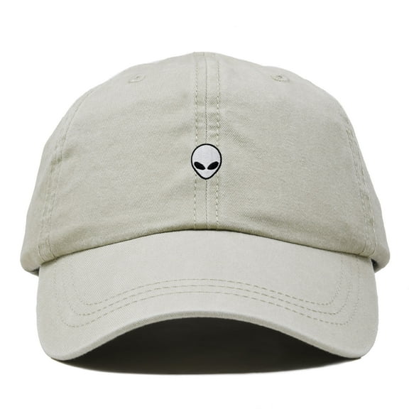 Dalix Lil Alien Embroidered Cotton Cap Outdoor Space Nature Dad Hat Mens in Washed Stone White