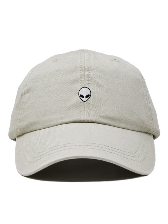 Lil Alien Embroidered Cotton Cap Outdoor Space Nature Dad Hat Mens in Washed Stone White