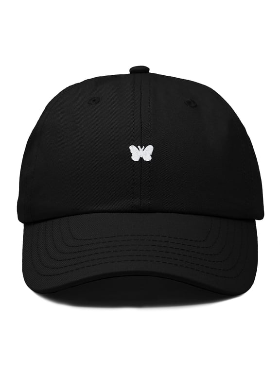 Lil Butterfly Embroidered Cotton Cap Outdoor Dad Hat Womens in Black