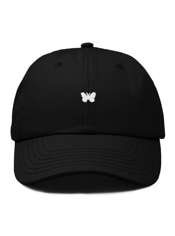 Lil Butterfly Embroidered Cotton Cap Outdoor Dad Hat Womens in Black