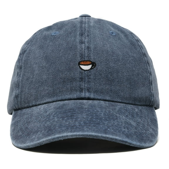 Dalix Lil Coffee Embroidered Cotton Cap Summer Food Outdoor Dad Hat Womens in Washed Navy Blue