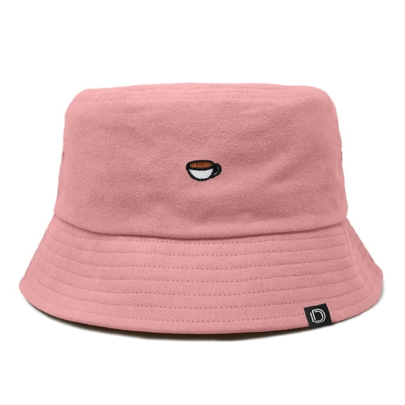 Dalix Lil Coffee Embroidered Cotton Summer Food Outdoor Bucket Hat Womens in Peach Melba L Large