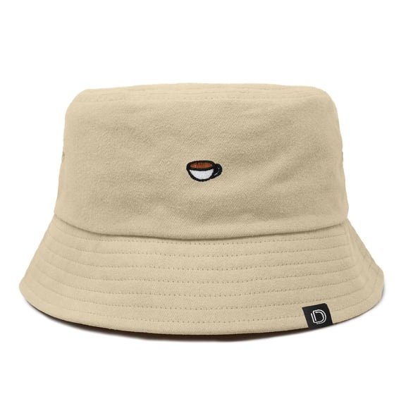 Dalix Lil Coffee Embroidered Cotton Summer Food Outdoor Bucket Hat Womens in Sesame Beige M Medium
