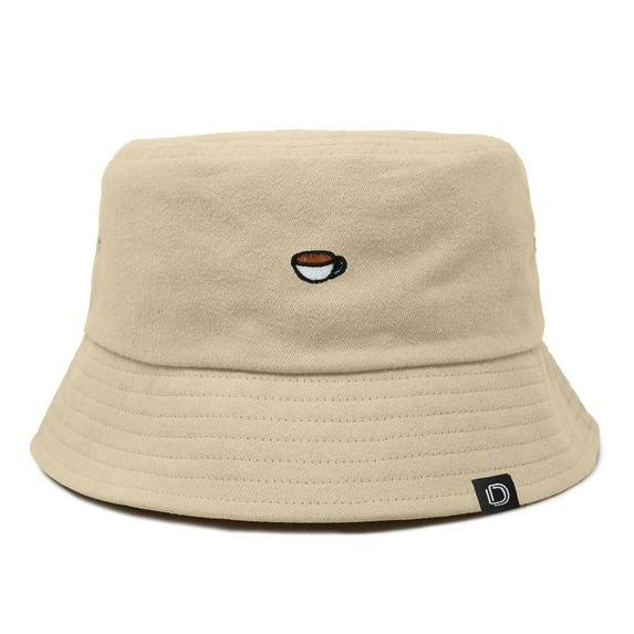 Dalix Lil Coffee Embroidered Cotton Summer Food Outdoor Bucket Hat Womens in Sesame Beige M Medium