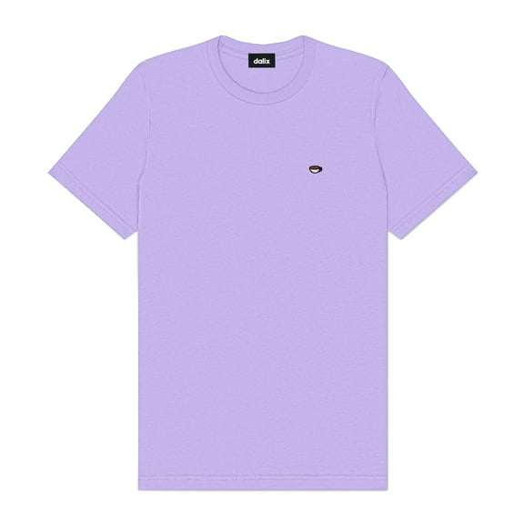 Dalix Lil Coffee Embroidered Cotton Tee Lightweight Jersey Mens in Lavender L Large