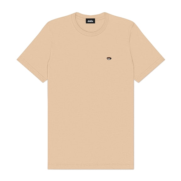 Dalix Lil Coffee Embroidered Cotton Tee Lightweight Jersey Mens in Sand 2XL XX-Large